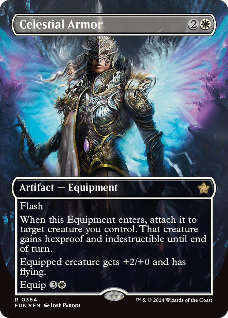 Celestial Armor (Borderless) (Mana Foil) [Foundations] | Impulse Games and Hobbies