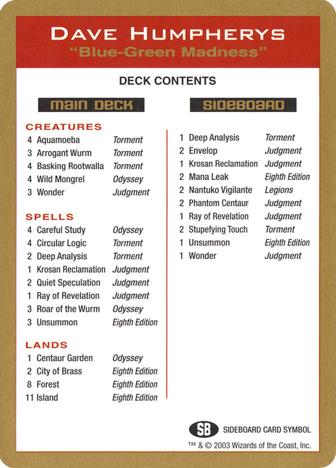 Dave Humpherys Decklist [World Championship Decks 2003] | Impulse Games and Hobbies