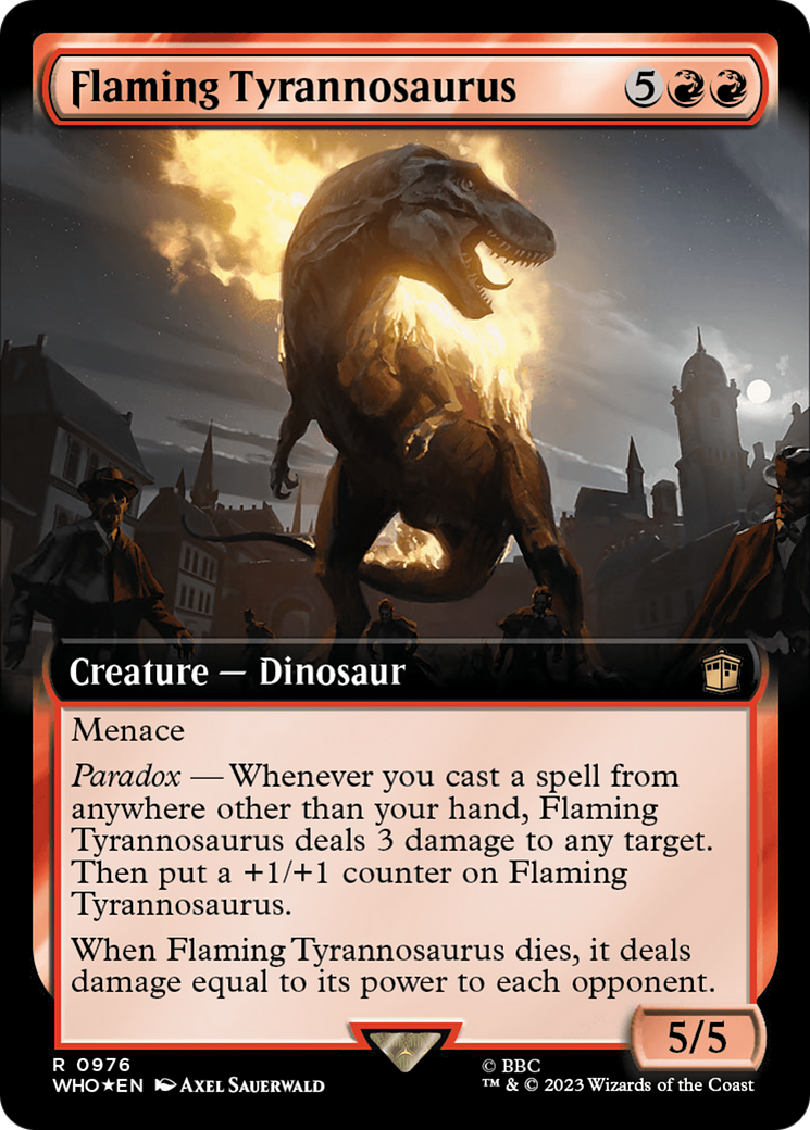 Flaming Tyrannosaurus (Extended Art) (Surge Foil) [Doctor Who] | Impulse Games and Hobbies