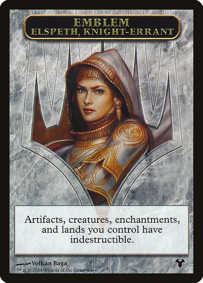 Emblem - Elspeth, Knight-Errant // Soldier Double-Sided Token [Modern Event Deck 2014 Tokens] | Impulse Games and Hobbies