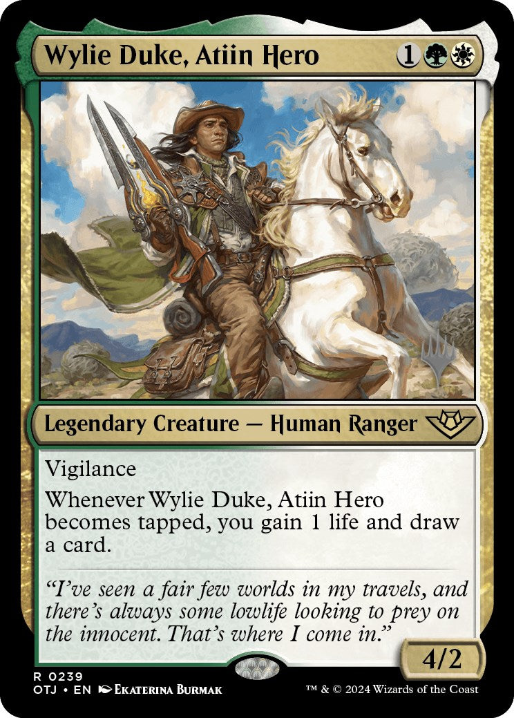 Wylie Duke, Atiin Hero (Promo Pack) [Outlaws of Thunder Junction Promos] | Impulse Games and Hobbies