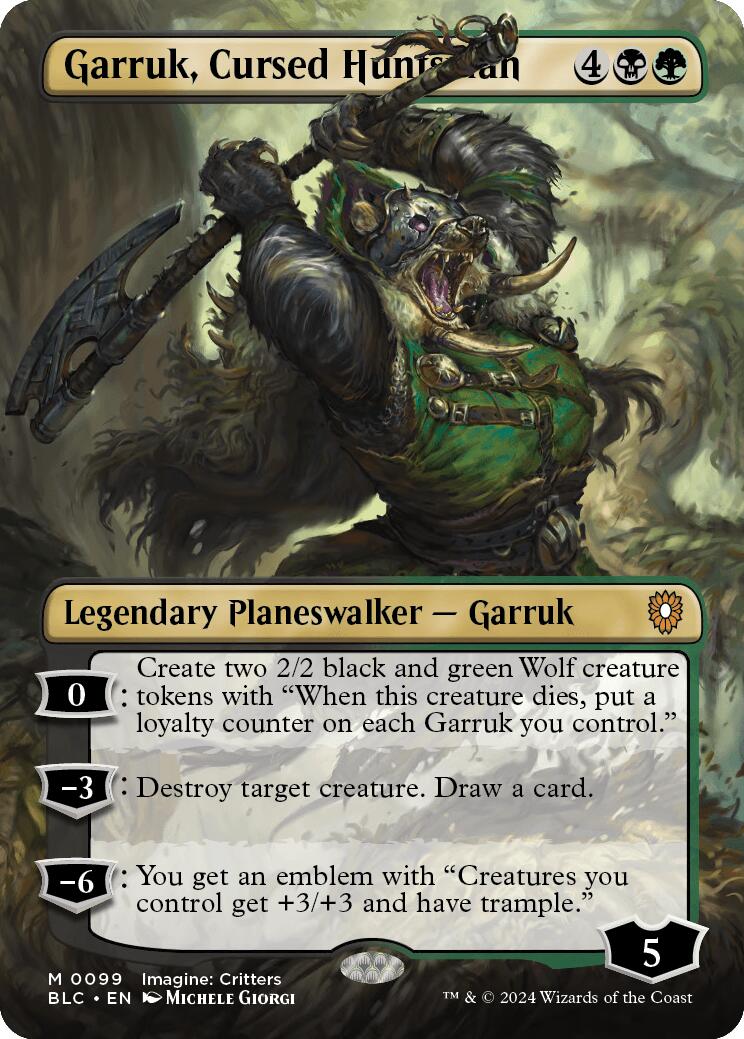 Garruk, Cursed Huntsman (Borderless) [Bloomburrow Commander] | Impulse Games and Hobbies