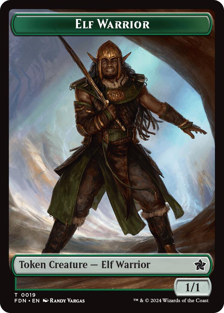 Elf Warrior // Raccoon Doubled-Sided Token [Foundations Tokens] | Impulse Games and Hobbies