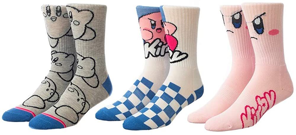 Nintendo Kirby Men's Athletic Crew Sock Set 3 Pairs | Impulse Games and Hobbies