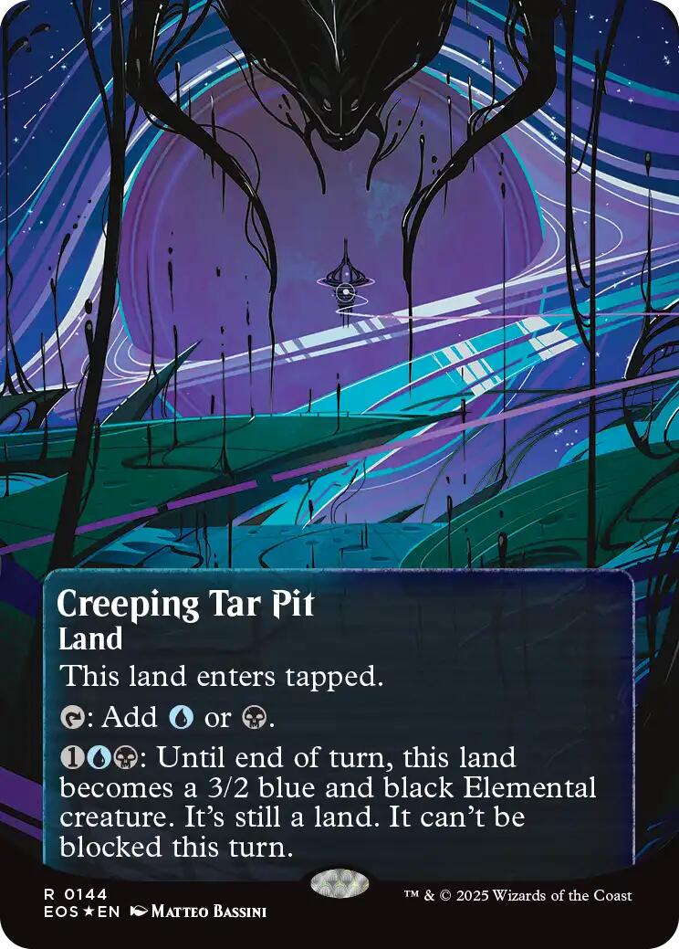 Creeping Tar Pit (0144) (Borderless) (Galaxy Foil) [Edge of Eternities: Stellar Sights] | Impulse Games and Hobbies