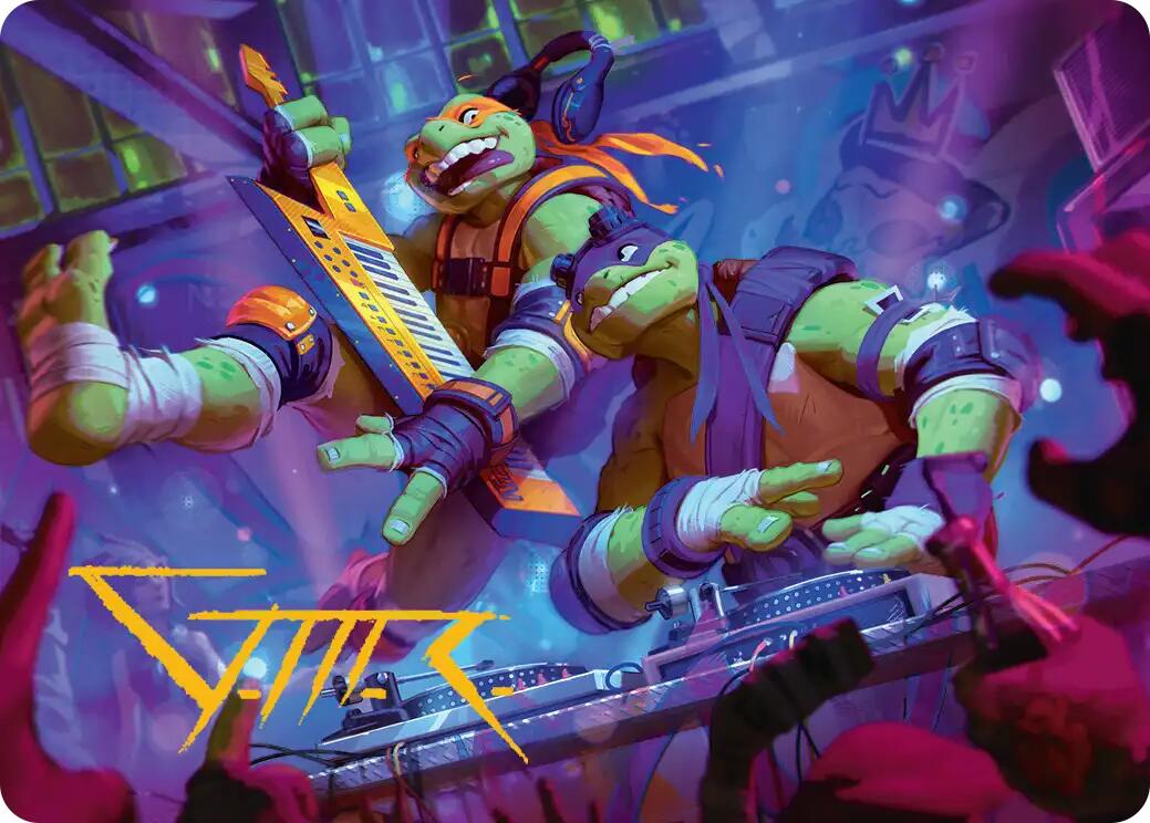 Mikey & Don, Party Planners Art Card (Gold-Stamped Signature) [Teenage Mutant Ninja Turtles Art Series] | Impulse Games and Hobbies