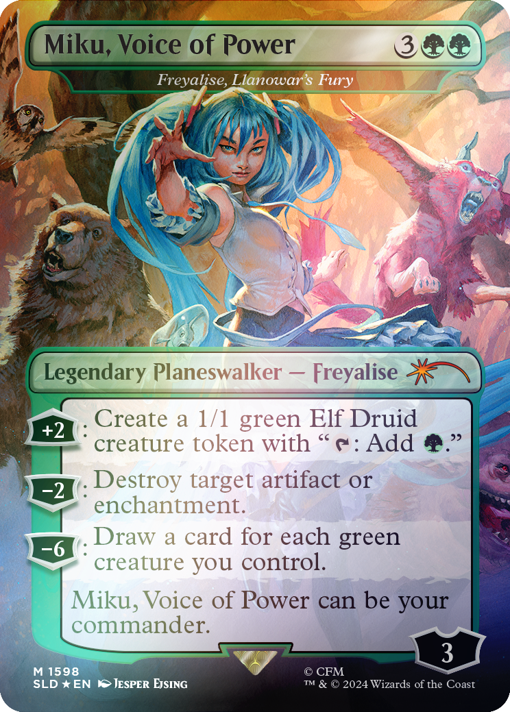 Miku, Voice of Power - Freyalise, Llanowar's Fury (Rainbow Foil) [Secret Lair Drop Series] | Impulse Games and Hobbies