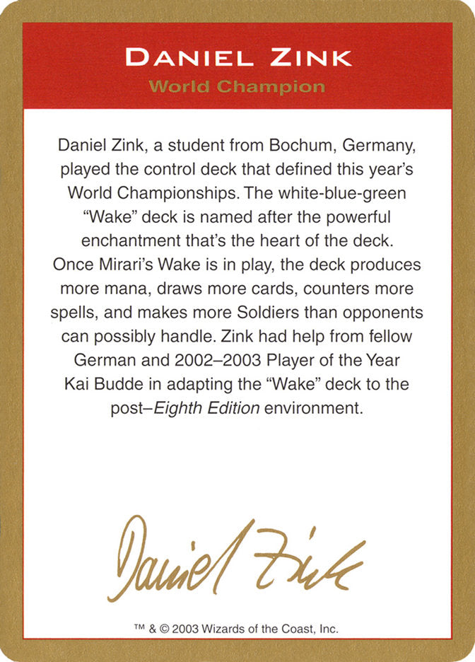 Daniel Zink Bio [World Championship Decks 2003] | Impulse Games and Hobbies