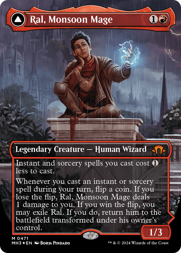 Ral, Monsoon Mage // Ral, Leyline Prodigy (Borderless) (Textured Foil) [Modern Horizons 3] | Impulse Games and Hobbies