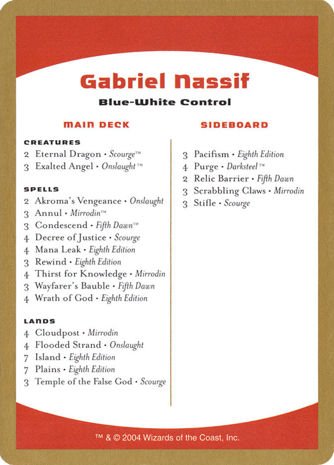 Gabriel Nassif Decklist [World Championship Decks 2004] | Impulse Games and Hobbies