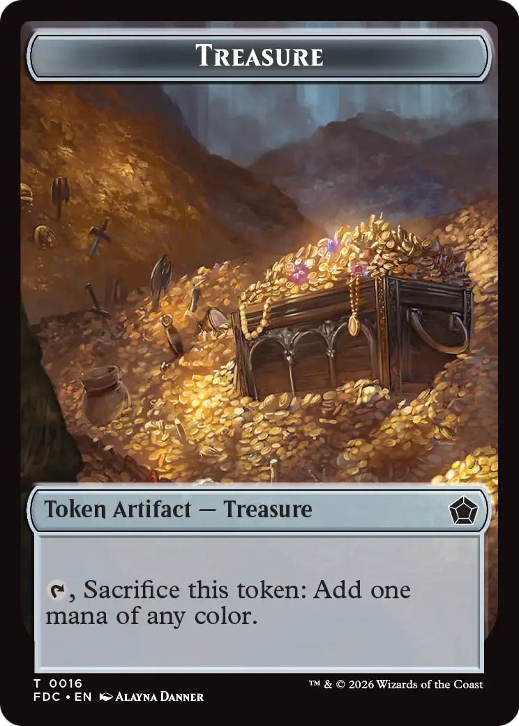 Dragon (0007) // Treasure Double-Sided Token [Foundations Commander Tokens] | Impulse Games and Hobbies