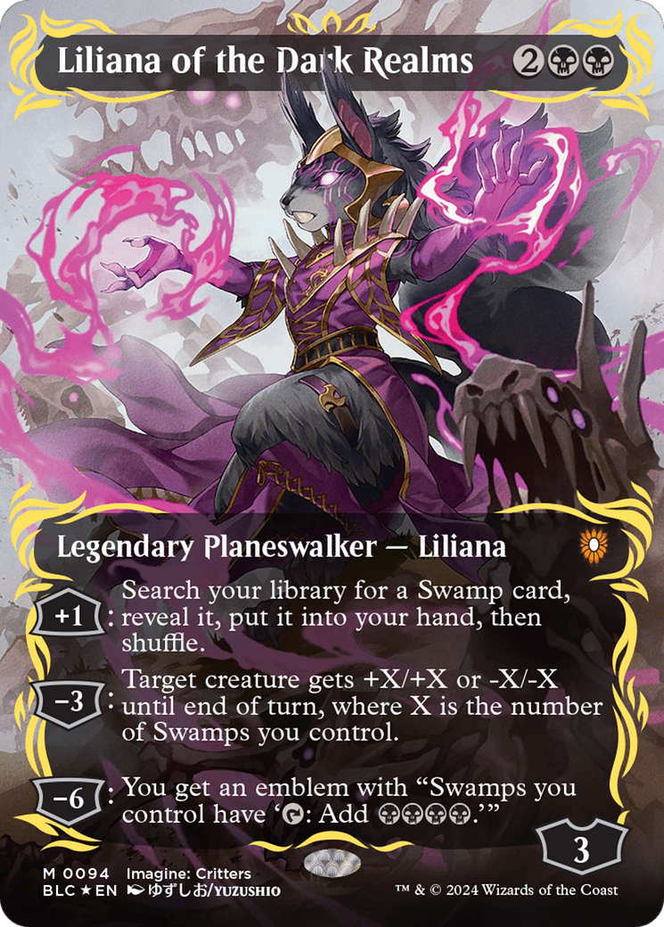 Liliana of the Dark Realms (Borderless) (Raised Foil) [Bloomburrow Commander] | Impulse Games and Hobbies