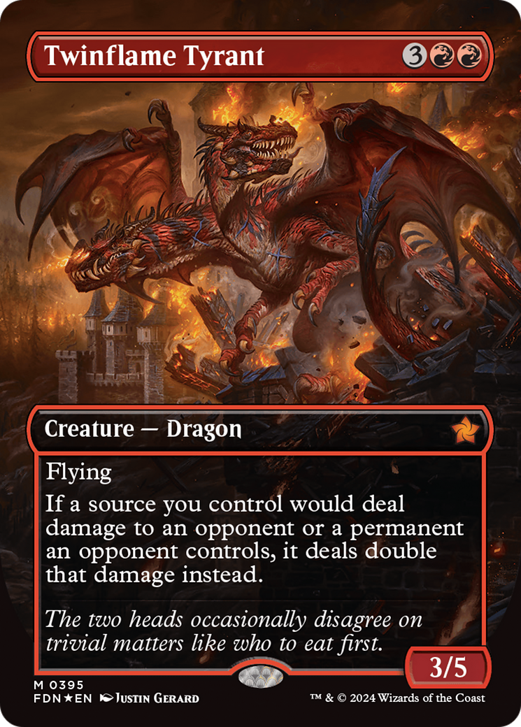 Twinflame Tyrant (Borderless) (Mana Foil) [Foundations] | Impulse Games and Hobbies