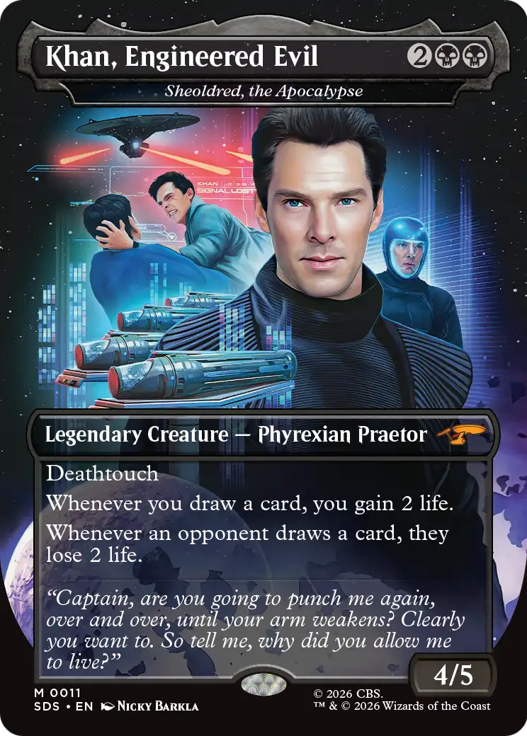 Khan, Engineered Evil - Sheoldred, the Apocalypse (Borderless) [Star Trek: Stardates] | Impulse Games and Hobbies