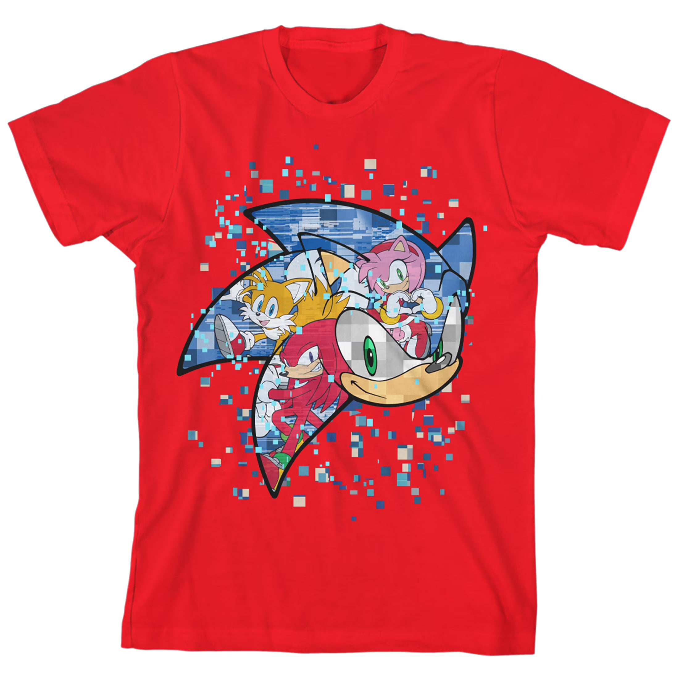 Sonic the Hedgehog Mosaic Modern Character Art Youth Red Short Sleeve Tee | Impulse Games and Hobbies