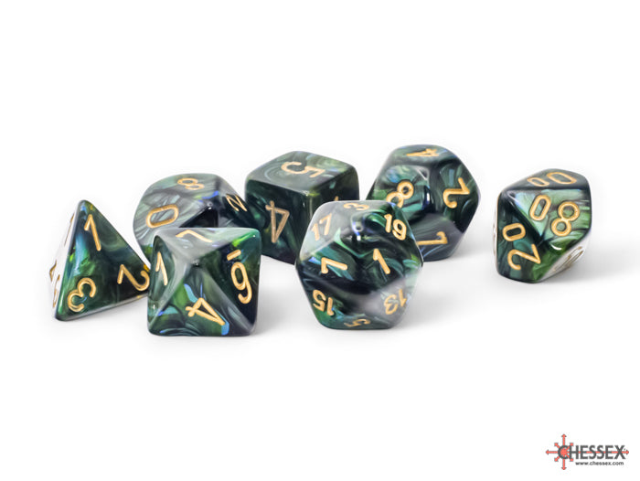 CHESSEX  Scarab: 7Pc Mega-Hedral Jade / Gold | Impulse Games and Hobbies