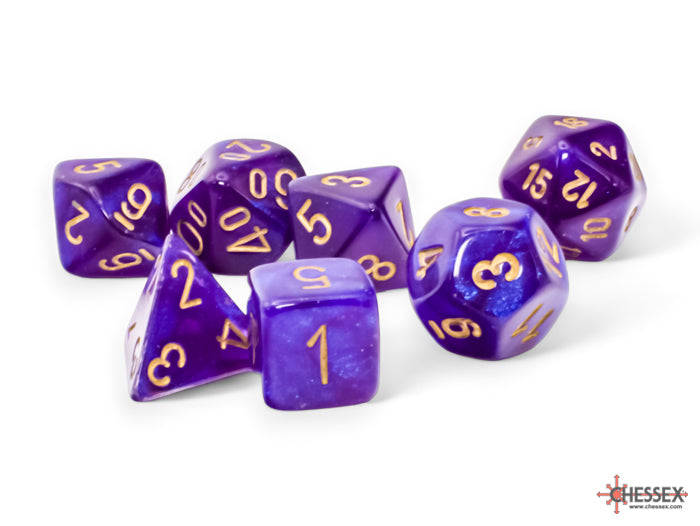 CHESSEX Borealis: 7Pc Mega-Hedral Royal Purple / Gold Luminary | Impulse Games and Hobbies