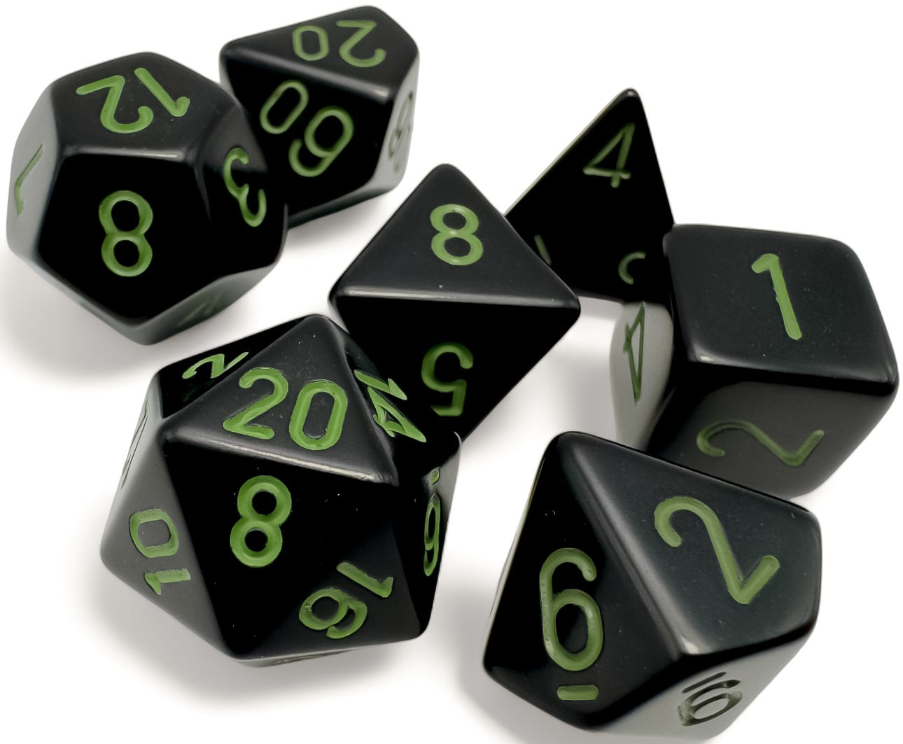 CHESSEX  Opaque: 7Pc Black / Green | Impulse Games and Hobbies