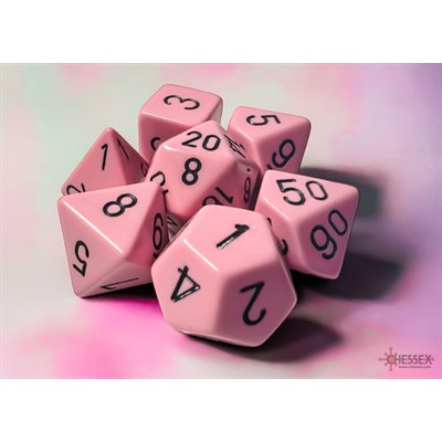 CHESSEX 7-Die Set Opaque Pastel: Pink/Black | Impulse Games and Hobbies