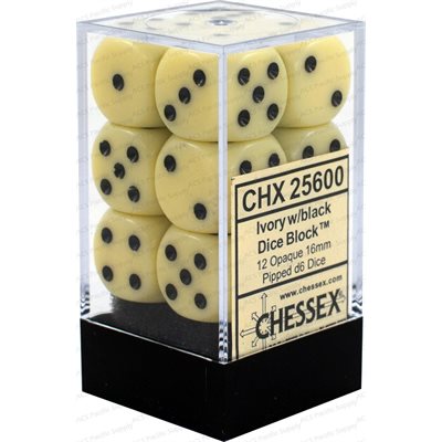 CHESSEX 12D6 Opaque Ivory/Black 16MM | Impulse Games and Hobbies