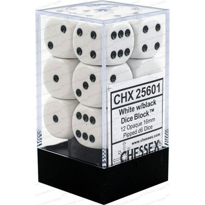 CHESSEX OPAQUE 12D6 WHITE/BLACK 16MM | Impulse Games and Hobbies