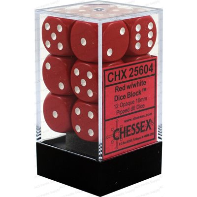 CHESSEX OPAQUE 12D6 RED/WHITE 16MM | Impulse Games and Hobbies