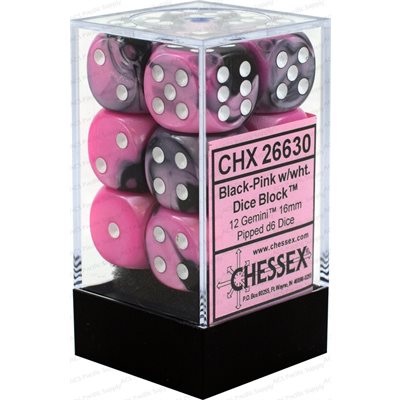 CHESSEX 12D6 Black-Pink/White 16MM | Impulse Games and Hobbies