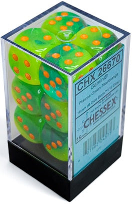 CHESSEX GEMINI 12D6 PLASMA GREEN-TEAL/ORANGE LUMINARY 16MM | Impulse Games and Hobbies