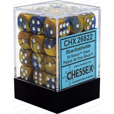 CHESSEX 36D6 Gemini Blue-Gold/White 12MM | Impulse Games and Hobbies