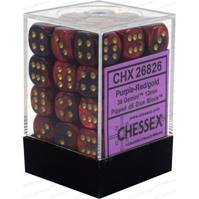 CHESSEX 36D6 Gemini Purple-Red/Gold 12MM | Impulse Games and Hobbies