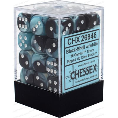 CHESSEX 36D6 Gemini Black-Shell/White 12MM | Impulse Games and Hobbies