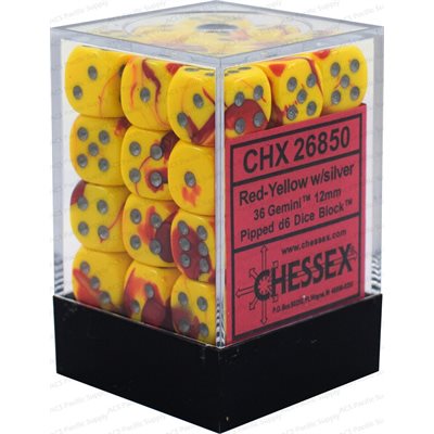 CHESSEX 36D6 Gemini Red-Yellow/Silver 12MM | Impulse Games and Hobbies