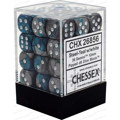 CHESSEX 36D6 Gemini Steel-Teal/White 12MM | Impulse Games and Hobbies