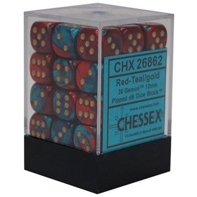 CHESSEX 36D6 Gemini Red-Teal/Gold 12MM | Impulse Games and Hobbies