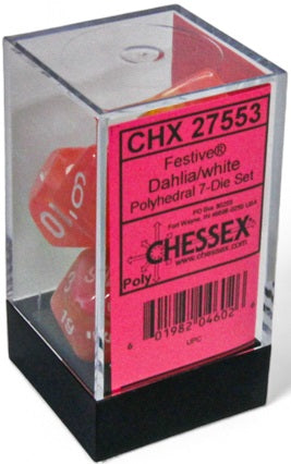 CHESSEX FESTIVE 7-DIE SET DAHLIA/WHITE LUMINARY | Impulse Games and Hobbies