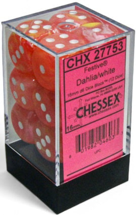 CHESSEX FESTIVE 12D6 DAHLIA/WHITE LUMINARY 16MM | Impulse Games and Hobbies