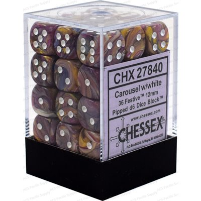 Chessex 36x D6: 12 mm: Festive: Carousel/White | Impulse Games and Hobbies