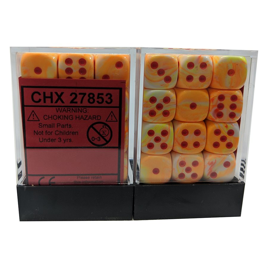 Chessex 36x D6: 12 mm: Festive: Sunburst/Red | Impulse Games and Hobbies