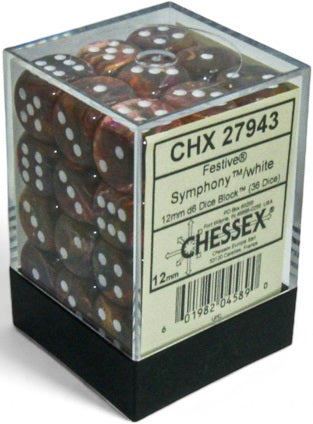 CHESSEX FESTIVE 36D6 SYMPHONY/WHITE 12MM | Impulse Games and Hobbies