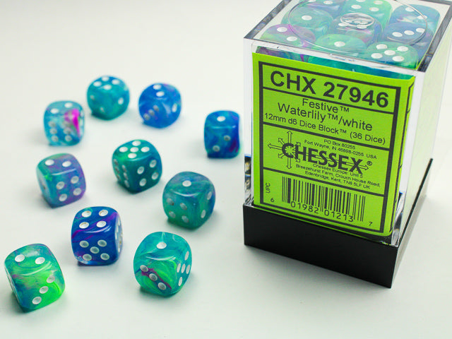 CHESSEX 36D6 Waterlily/White 12MM | Impulse Games and Hobbies
