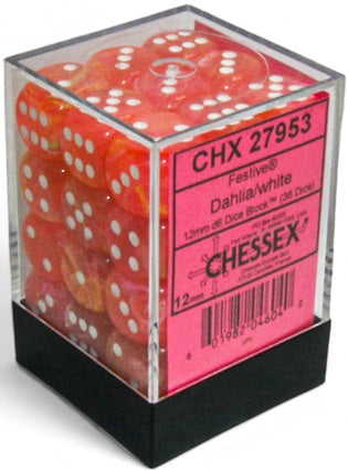 CHESSEX FESTIVE 36D6 DAHLIA/WHITE LUMINARY 12MM | Impulse Games and Hobbies