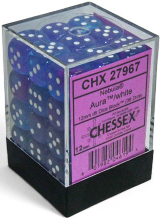 CHESSEX NEBULA 36D6 AURA/WHITE LUMINARY 12MM | Impulse Games and Hobbies