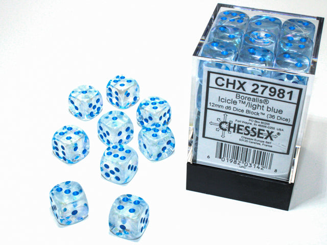 CHESSEX 36D6 Borealis Icicle/Light Blue Luminary | Impulse Games and Hobbies
