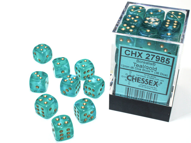 CHESSEX 36D6 Borealis Teal/Gold Luminary | Impulse Games and Hobbies