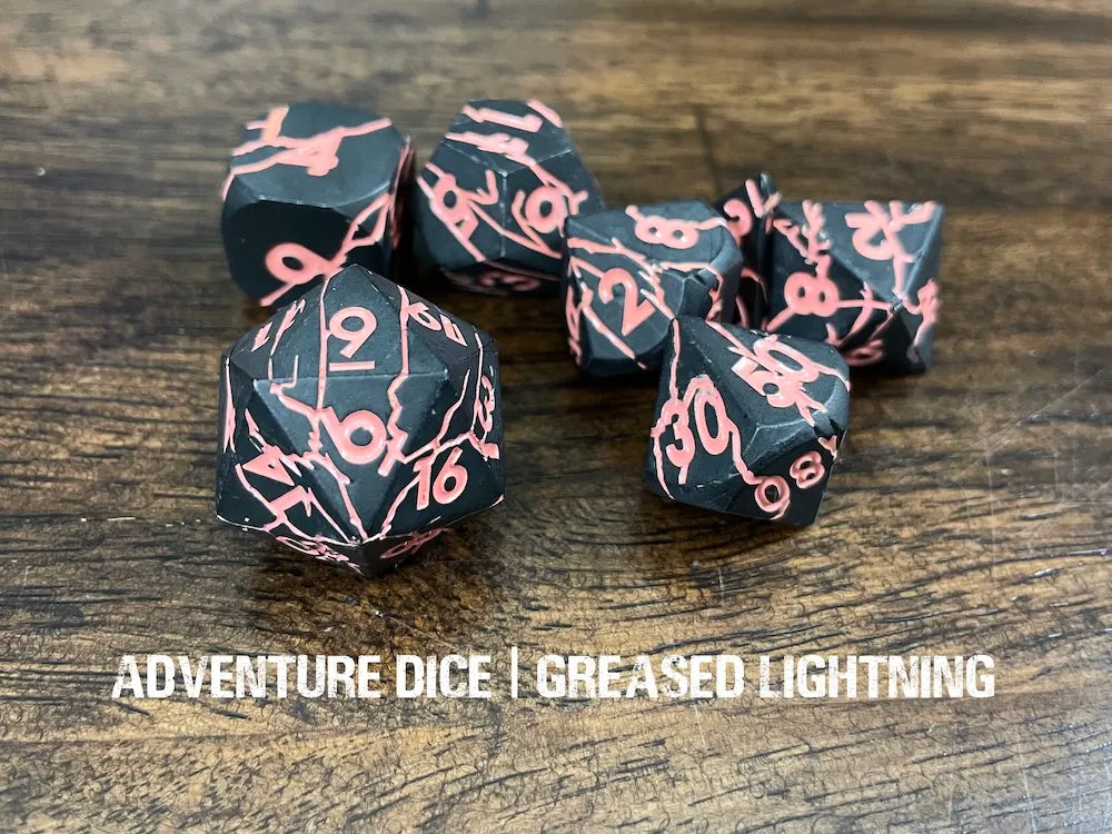 Adventure Dice - Greased Lightning premium metal dice set | Impulse Games and Hobbies