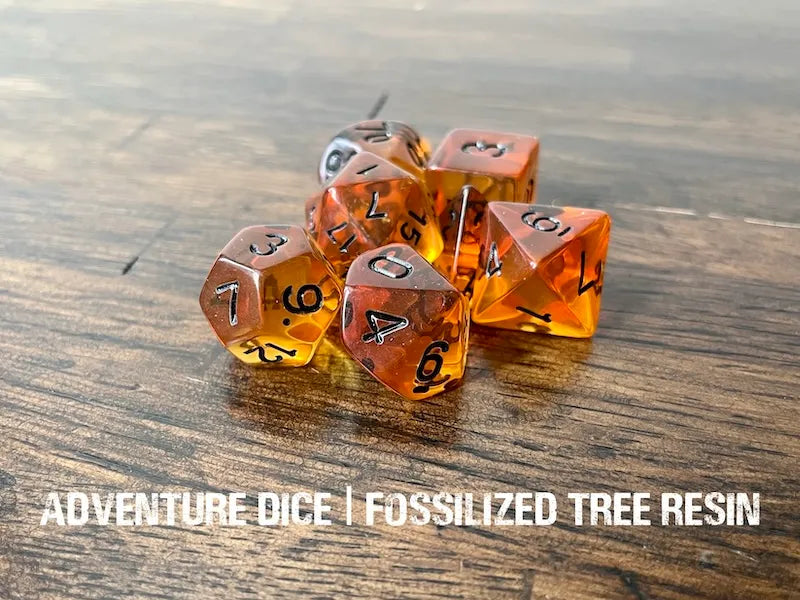 Adventure Dice - Fossilized Tree Resin dice set | Impulse Games and Hobbies