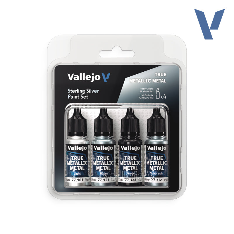VALLEJO TRUE METALLIC METAL STERLING SILVER COLOUR SET (4 x 17ML) | Impulse Games and Hobbies