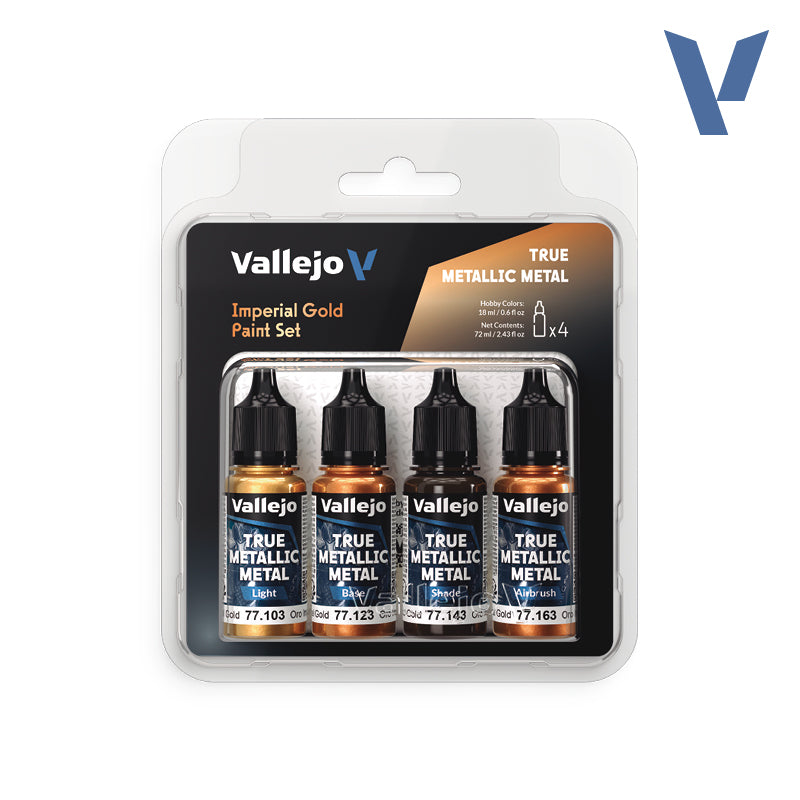 VALLEJO TRUE METALLIC METAL IMPERIAL GOLD COLOUR SET (4 x 18ML) | Impulse Games and Hobbies
