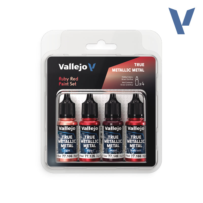 VALLEJO TRUE METALLIC METAL RUBY RED COLOUR SET (4 x 18ML) | Impulse Games and Hobbies