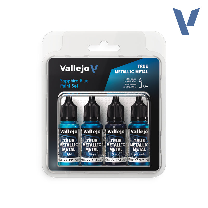 VALLEJO TRUE METALLIC METAL SAPPHIRE BLUE COLOUR SET (4 x 18ML) | Impulse Games and Hobbies